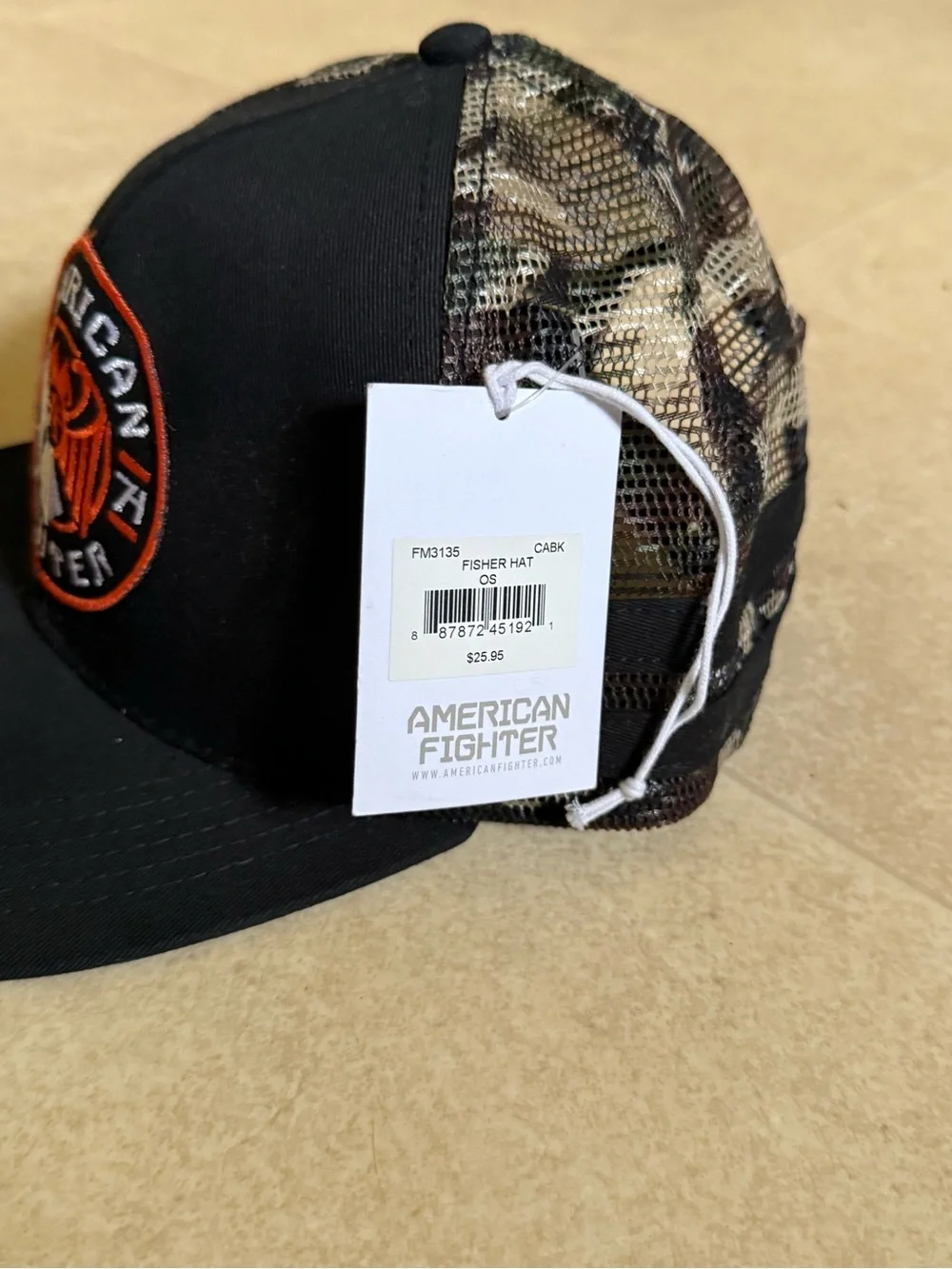 American Fighter Black Hat with Orange & White Patch